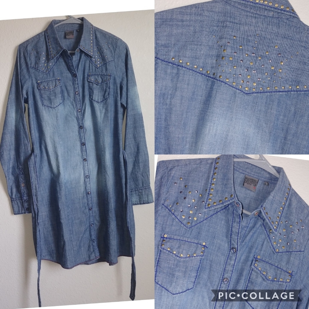Southern thread denim studded chambray dress